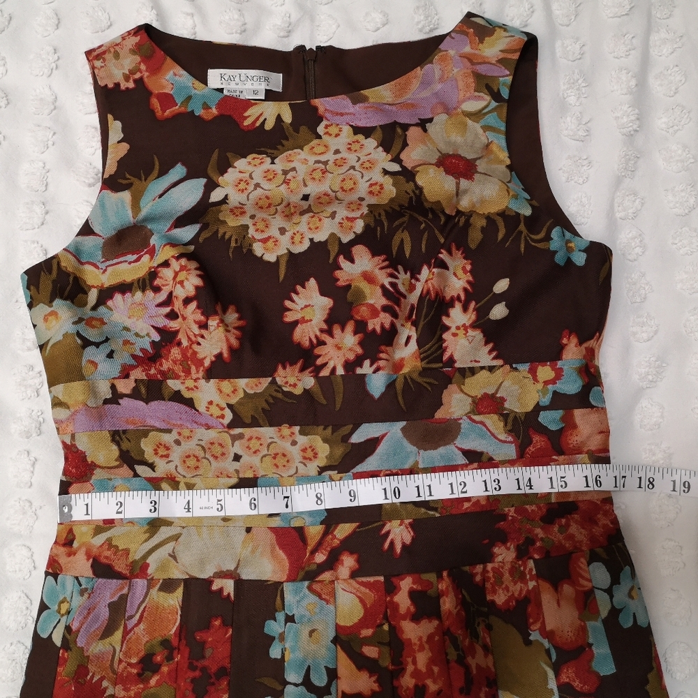 Kay Unger Women's Size 12 Floral Sleeveless Dress - Silk Wool Blend - Picture 9 of 9